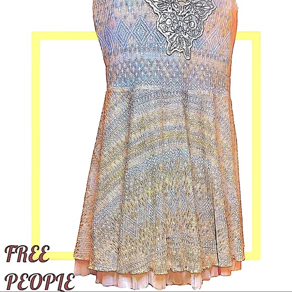 FREE PEOPLE BRAND SIZE LARGE STRAPLESS BOHO CHIC Mini Dress. Strands of color - Picture 4 of 14